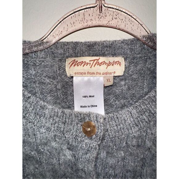 Norm Thompson Gray Cableknit Button Down Cardigan Wool Womens XL Vintage - Picture 3 of 5